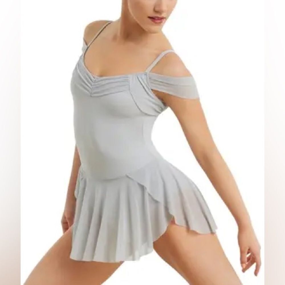 WEISSMAN Balera Dance Costume ballet gray Off The Shoulder Mesh Dress D10690 MA